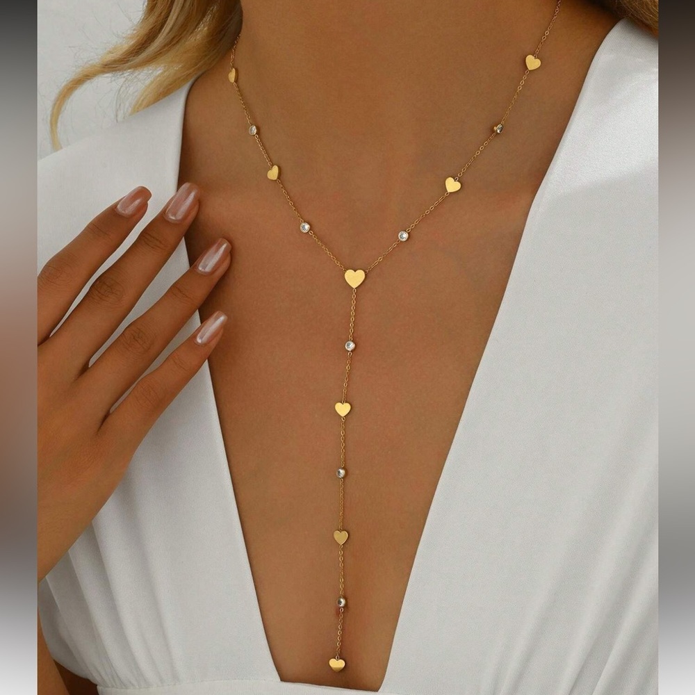 18k Good Plated Gold Heart Necklace, Heart Lariat Necklace